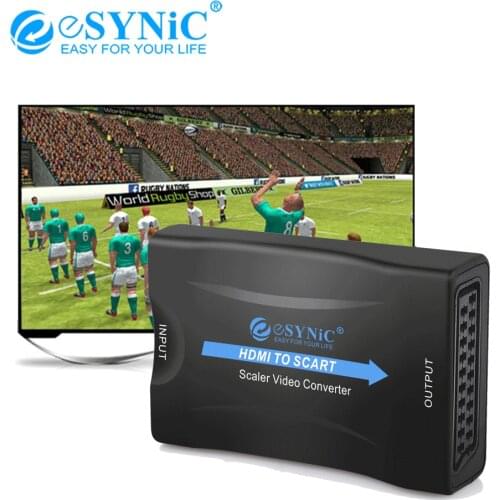 ESYNiC 1080P HDMI-compatible To SCART Converter Support NTSC/PAL Upscale Signal Adapter For HD TV DVD Video Audio Converter