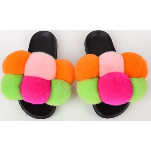 True Rabbit Fur Slippers Womens Fur Angora Woollen Slipper Woollen Summer Flats Sweet Ladies Shoes Plus Size 45 Wholesale