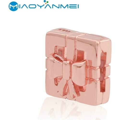 School Gift 925 Sterling Silver Beads Rose Gold Gift Box Clip Charm Fit Original Pandora Bracelets Women DIY Fashion Jewelry