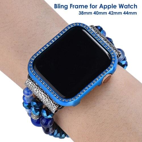 40mm 44mm Blue Case for Apple Watch SE Case Series 6 Protector Metal Bumper Protective Cover 38mm 42mm Women Bling Frame Luxury
