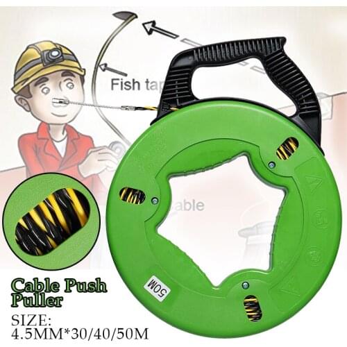 30/40/50M 4.5mm Fiberglass Fish Tape Reel Puller Conduit Ducting Rodder Pulling Wire Green Non-conductive Fast Wire Puller New