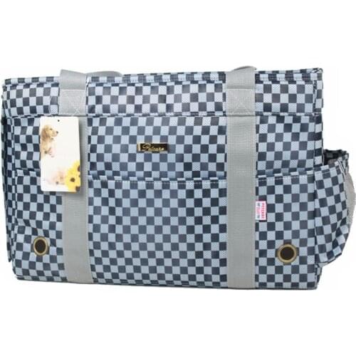 Blue Plaid Dog Carrier Purse Pet Travel Bag Cat Portable Handbag Soft Sided Tote with Fleece Pads for Small Pets