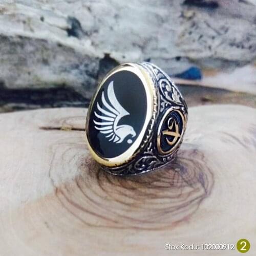 Tesbihane Personalized Name-Picture Motif Aleph Vav Embroidered Enamel 925 Sterling Silver Ring