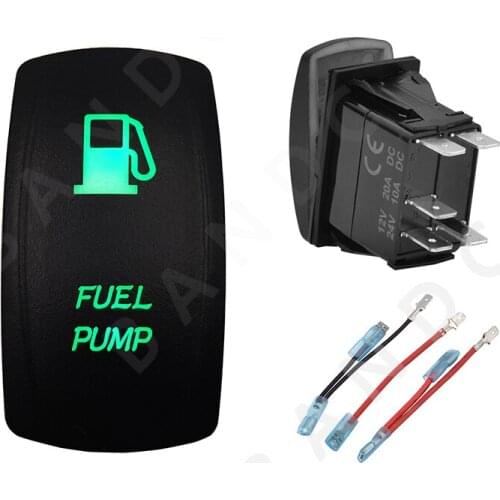 FUEL PUMP 5P ON-OFF SPST Green LED Light Laser-Etched Rocker Switch for the Car Boat Marine Yacht ARB RV Buses,Jumper Wires