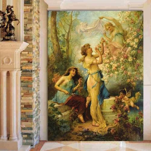 European Style Vintage Wall Cloth 3D Angels Photo Murals Wallpaper Living Room Entrance Backdrop Wall Painting Papel De Parede