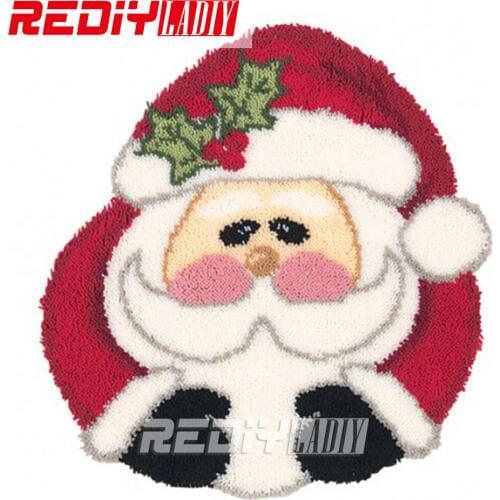 DIY Latch Hook Rug Kits Unfinished Crocheting Tapestry Yarn Needlework Cushion Sets for Embroidery Carpet Happy Santa Clause Mat