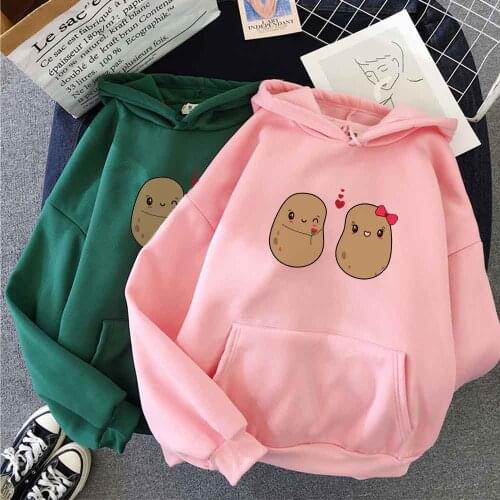 Hoodies Women Harajuku Sweatshirt Funny Cartoon Heart Love Couple Potato Print Graphic Hoodie Men Women Pullover Sweatshirt