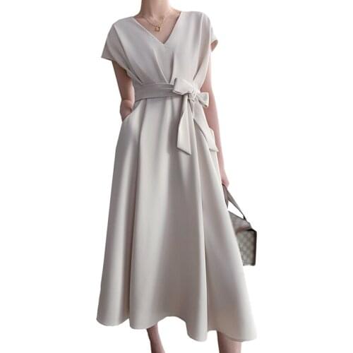 V-Neck Lady Dress White 2021 New Short-Sleeved Summer Womens Dresses Female Office Summer Plus Size Fashion Vintage Long Dress