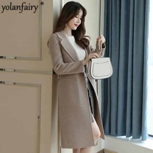 Wool Coat Women Autumn Winter Coat Women Double Sided Long Jacket Elegant Windbreaker Abrigos Mujer Invierno 2020 FX66897 YY1015