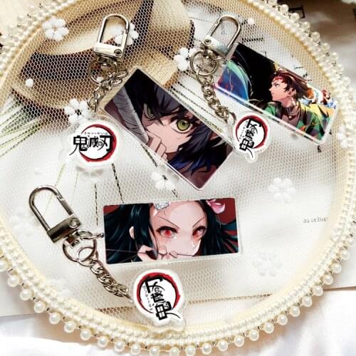 10 PCS/LOT Anime Demon Slayer: Kimetsu no Yaiba acrylic pendants Kamado Tanjirou Nezuko cartoon keychain keyring pendant toy