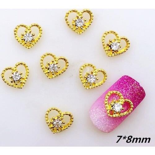 10pcs Japan 3D Nail Art Decoration Metal Nail Accessories Charm Alloy DIY Nail Styling tool Kawaii Heart with Bling Rhinestone