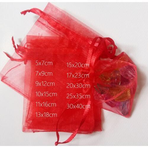 1000pcs Red Gift Bags For Jewelry Bags And Packaging Organza Bag Drawstring Bag Wedding/Woman Travel Storage Display Pouches