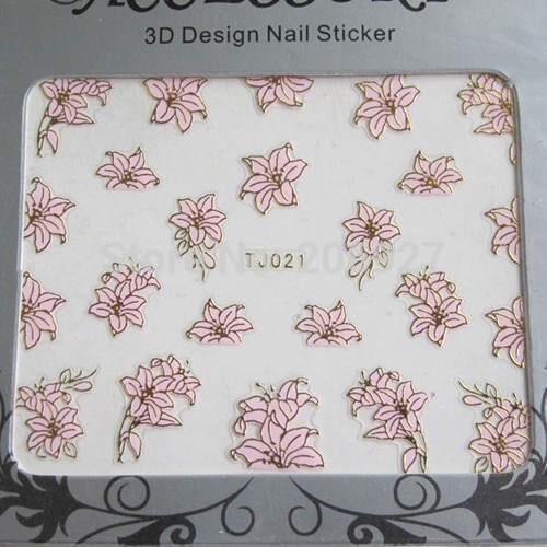 2PCS TJ021 Pink&Gold Nail Art Cute Sticker Nail Art Sticker