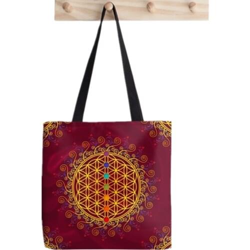 2021 Shopper FLOWER OF LIFE CHAKRAS Printed Tote Bag women Harajuku shopper handbag girl Shoulder shopping bag Lady Canvas Bag