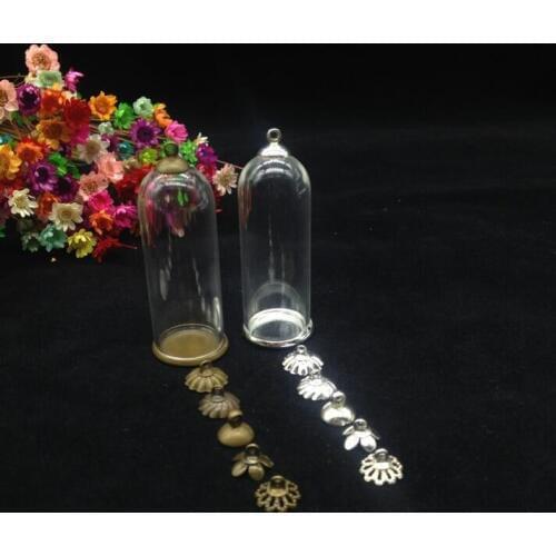 5sets/lot 50*18mm tube bell jars glass vial pendant with classic tray cap glass globe bubble wishing bottle necklace vase gift