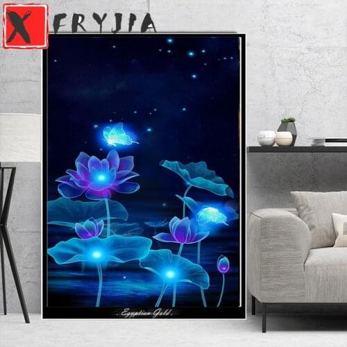 5D diamond painting Blue lotus cross stitch DIY craft square drill full diamond embroidery mosaic crystal beads home decoration