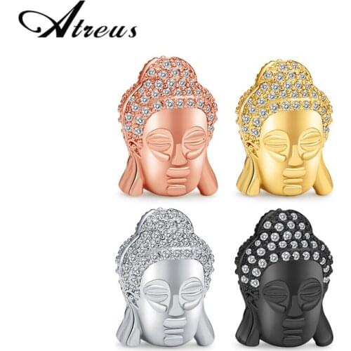 Atreus 3pcs/lot Religious Buddha Head Charms Copper Spacer Beads Micro Pave Zircon Loose Bead For Jewelry Making Wholesale
