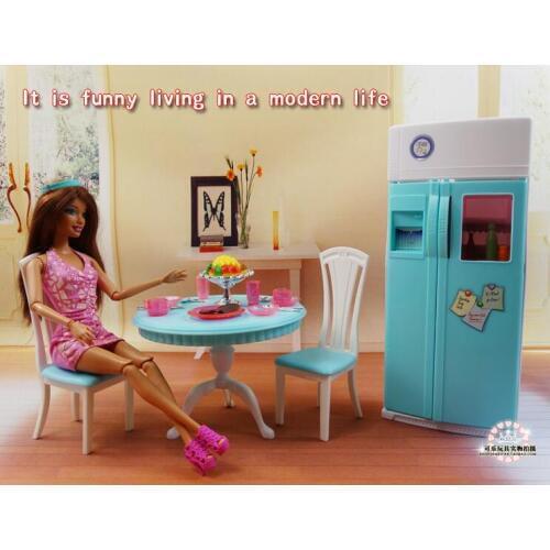 Free Shipping Girl birthday gift Play Set toys doll dinning area with refrigerator play set doll Furniture for barbie doll