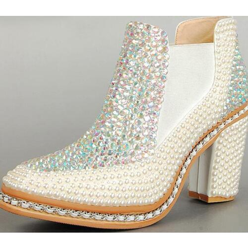 2018 Fashionable Lady Wedding Dress Shoes Chunky Heels Sweetness Genuine Leather Wedding Boots Ankle Boots women Platform