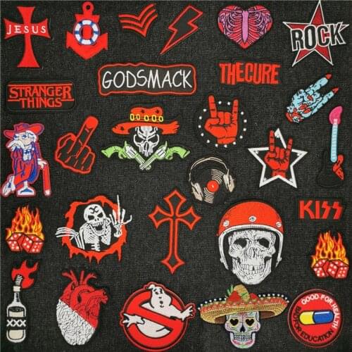 Skull Rock Ghost Flame Cross DIY Cartoon Badges Embroidery Patch Applique Ironing Clothing Sewing Supplies Decorative Patches