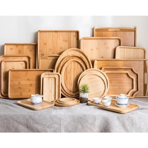 Wood Round rectangle Japanese Household Serving Tray Steak Fruit Snack Tray Restaurant Food Cutlery Storage