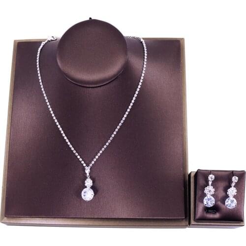 Dropship Water Drop Rhinestone Long Pendant Full Crystal Silver Gold Necklace Earrings Elegant Bridal Wedding Jewelry Set Gift