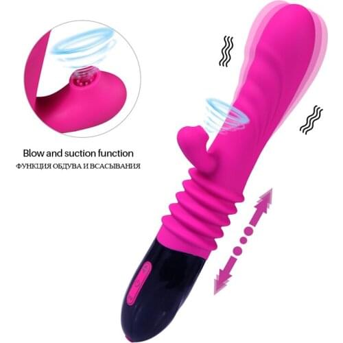 Rabbit Sucking Vibrators for Women 10 Frequency Automatic Telescopic Massage Thrusting Dildo G-Spot Clitoris Stimulate Sex Toys