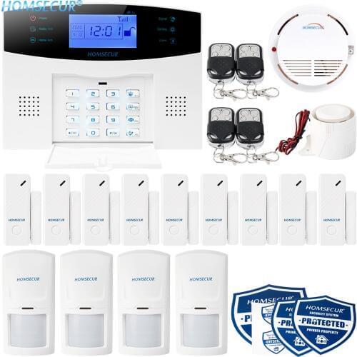 HOMSECUR Wireless&Wired GSM SMS Autodial Home House Alarm System+Smoke Detector