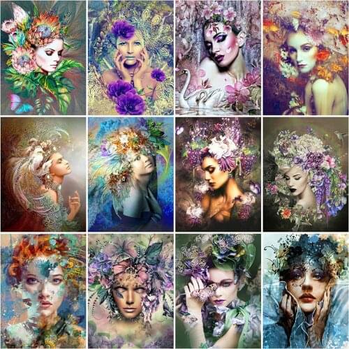 HUACAN Diamond Painting Woman Flower Diamond Embroidery Cross Stitch Sale Portrait Diamond Mosaic Needlework Decor For Home