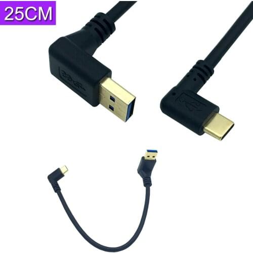 90 degree Left Angle USB 3.0 (Type-A) Male to USB3.1 (Type-C)Male USB Data Sync & Charge Cable Connector(Black) 0.25m