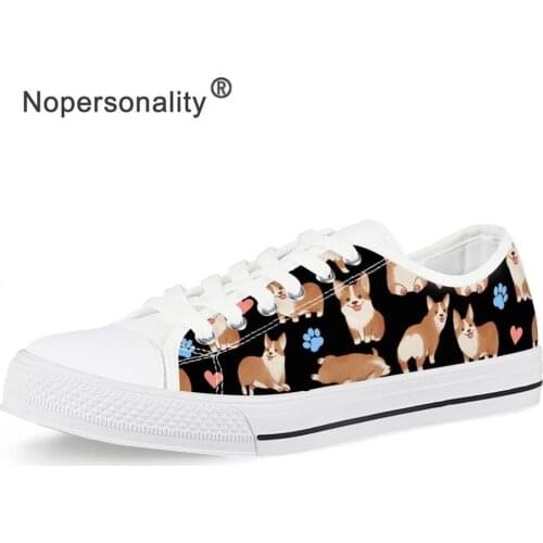 Nopersonality Classic Womens Low Top Vulcanized Shoes Printing Cute Corgi Women Casual Canvas Shoes Woman Flats Zapatos Mujer
