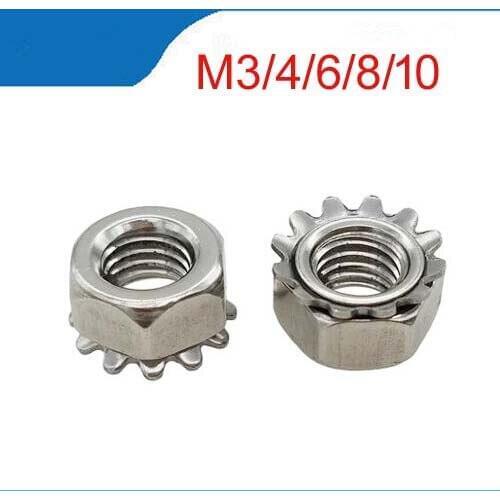 M3/M4/M5/M6/M8 Carbon steel Keps nut Multi tooth K-type gear toothed lock nut, Zinc plated Inch Thread, Carbon steel K nut