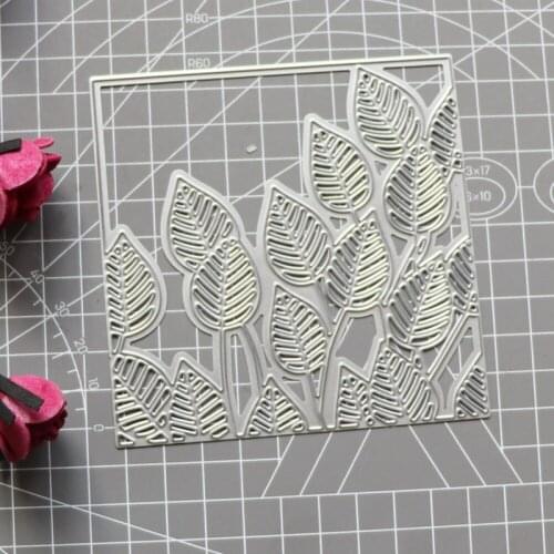 Metal Cutting Dies Leaves Frame Square Background Knife Blade Mold Stencils for Craft Scrapbook Greeting Card Making Decorative