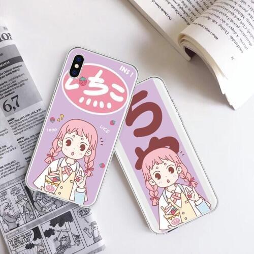 Cartoon Cute Strawberry Girl Soft Phone Case Coque For iPhone X XR MAX Box Transparent Phone Cover For iPhone 8 7 Plus 5 6 Case