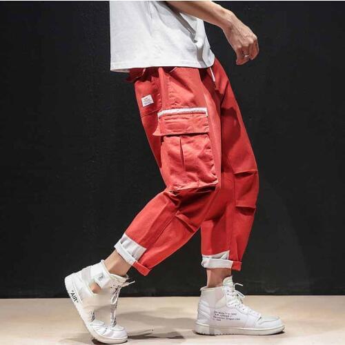 Outdoor 2019 spring autumn multi pocket patchwork elastic waist teenagers loose trekking tactical camping overalls pants men