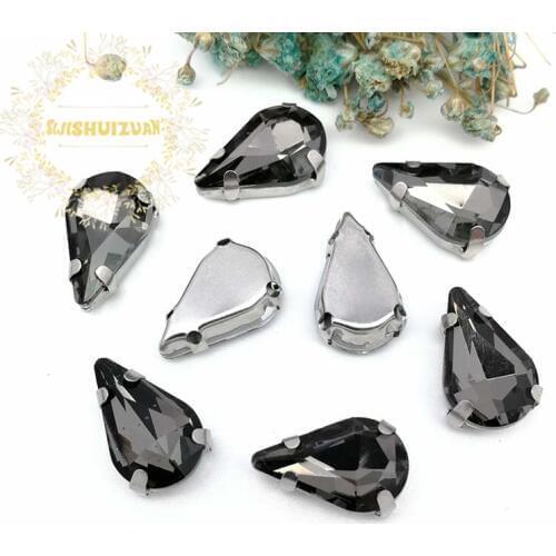 New ! Gray Fine Water Drop Crystal Glass Sew-on Rhinestones with Claw DIY Wedding Dresses and Clothes 5*8 6*10 8*13
