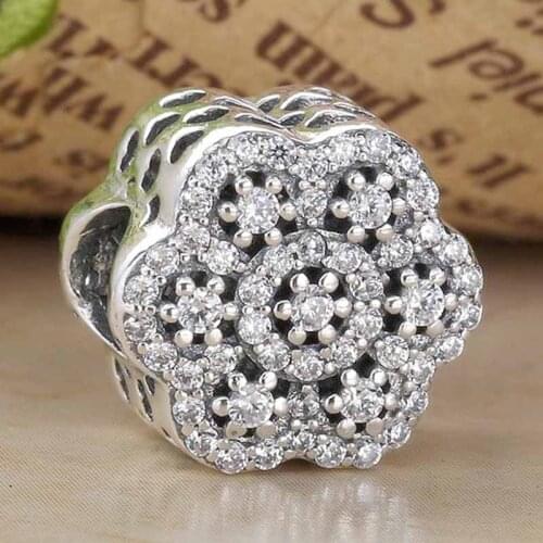 Original Hollow Love Heart With Crystal Flower Beads Fit 925 Sterling Silver Bead Charm Bracelet DIY Jewelry