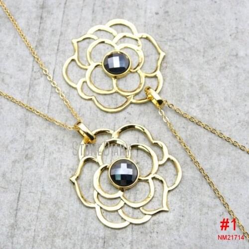 10Pcs Wholesale Hematite Chains Necklaces Gold Color Faceted Rose Blossom Chains Necklaces 18-32inch NM15783