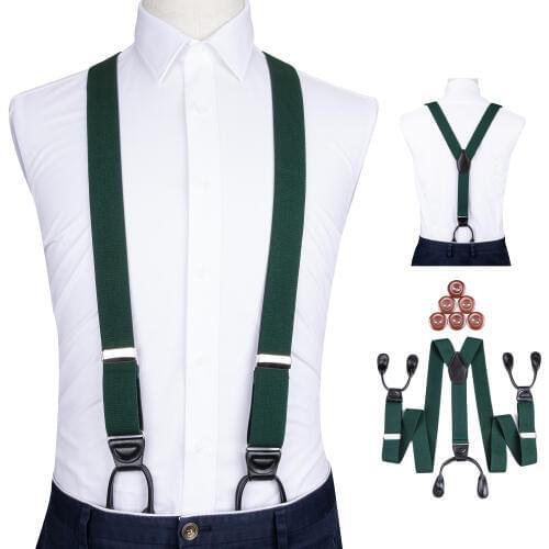 Suspenders for Men Leather Trimmed Button End Elastic Y Back Mens Trouser Suspenders Pant Braces Green 6 Button Brace DiBanGu