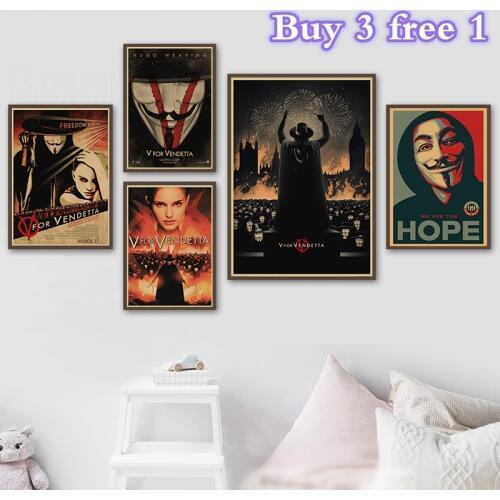 Classic Movie V for Vendetta kraft paper Poster Wall Stickers Poster Prints High Quality For Bar And Home Decor