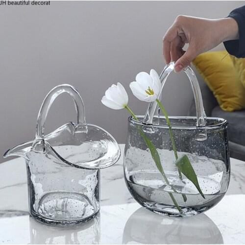 Creative Transparent Glass Vase Living Room Hydroponic Vase Dried Flower Flower Arrangement Container Modern Home Decoration