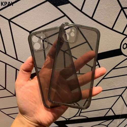 KPAY Transparent Black Style Phone Case For iPhone 11 12 Pro Max Mini 7 8 Plus XR X XS Simple Thick Shockproof Soft Case Cover