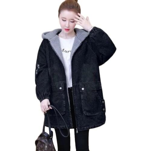 Plus Size Lamb Wool Denim Jacket Womens Long Trench Coat Autumn Winter Loose Korean Fashion Plus Velvet Warm Bomber Jacket 5XL