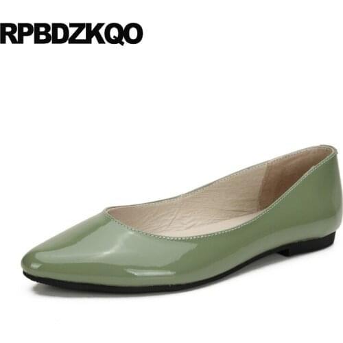 Luxury Shoes Green Soft Ballet Flats Women Ballerina Large Size Ladies Designer Slip On China Patent Leather Pointed Toe Pointy