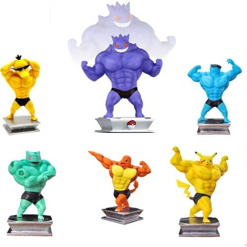 Tomy Pokemon 15-19cm Pet Collection Pikachu Charmander Squirtle Psyduck Gengar Bulbasaur Muscle Anime Figures Dolls Model Toys