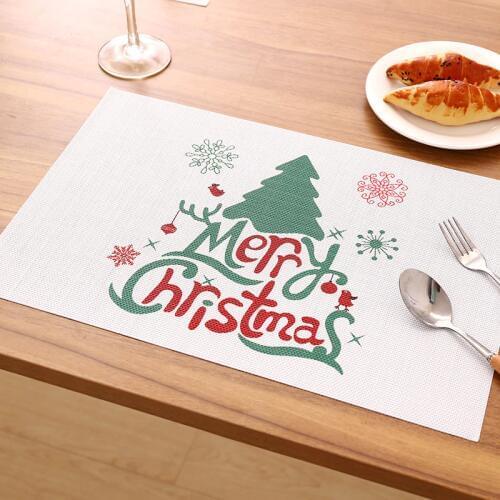 TUUTH 4Pcs/set PVC Placemat Christmas Theme Mat Festive Table Decorations Waterproof Slip-Resistant Pad