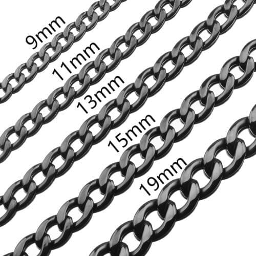 9/11/13/15MM Heavy Jewelry 316L Stainless Steel Black 1:1 NK Cuban Link Chain Mens Unisexs Necklace Or Bracelet Jewelry 7-40"