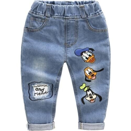 2020 Spring Autumn Children Pants Ripped Jeans Clothes Baby Boys Girls Fashion Casual Cartoon Trousers Kids Denim Pants 2-7Years