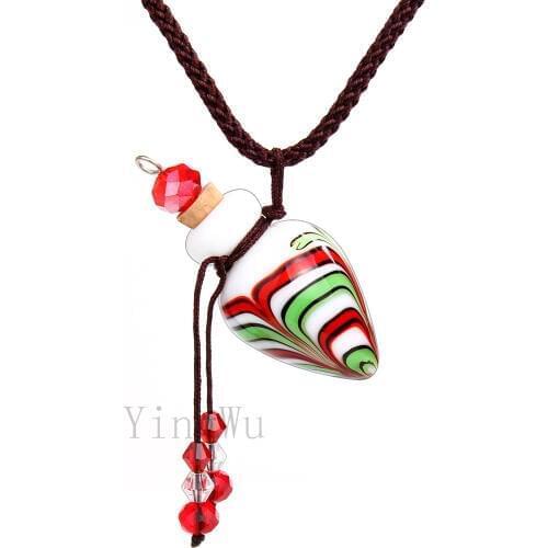 YingWu Heart Stripe Murano Glass oil ashes urn bottle cork pendant vial Necklace Adjustable