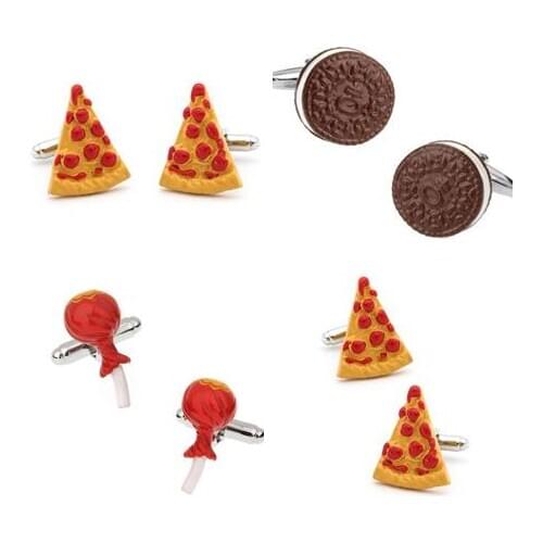10pairs/lot Food Cookies Cufflinks Chocolate Biscuit/Pizza/Lollipop Lollies Candy Cuff Links Cufflinks Mens Jewelry Wholesale
